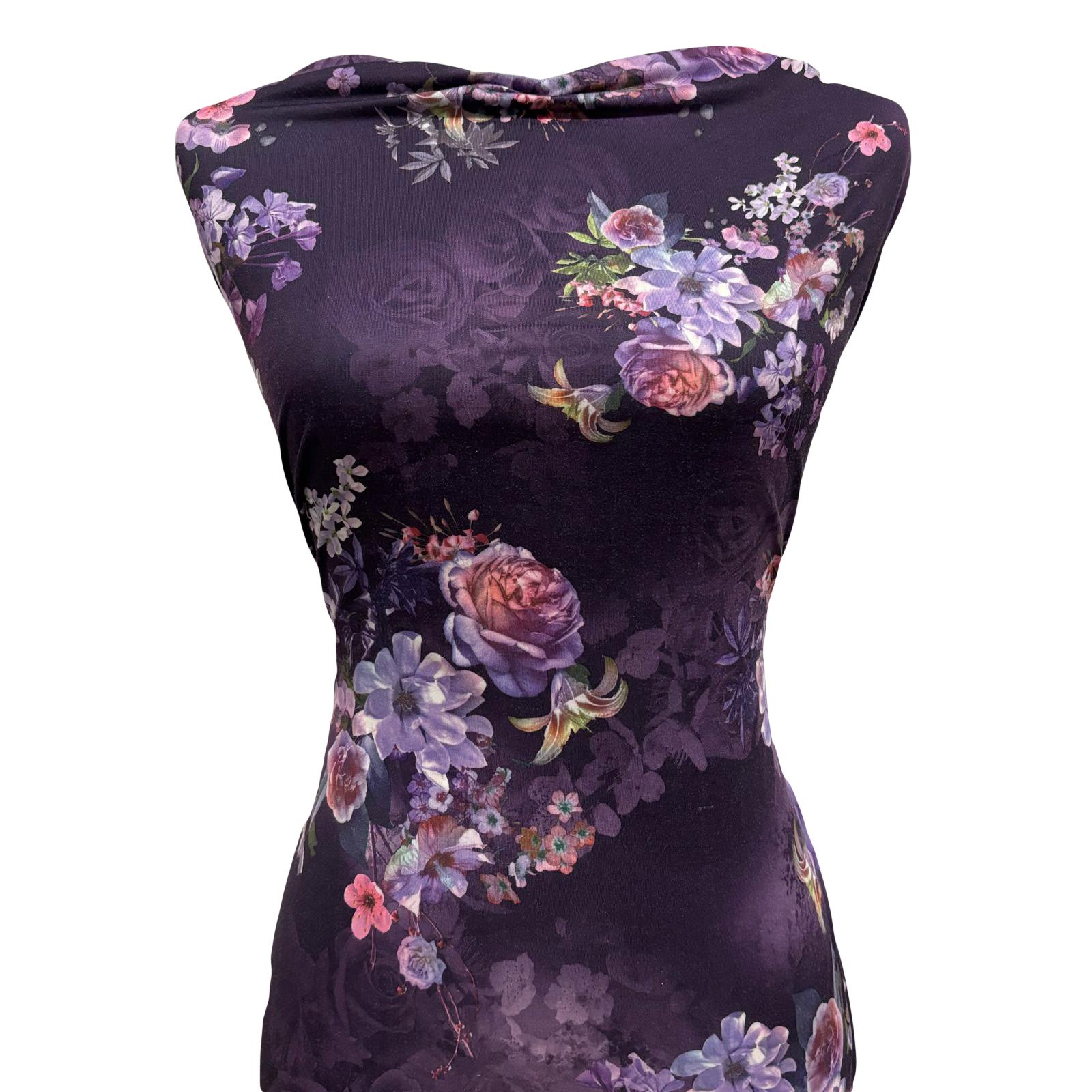 DTY BRUSH KNIT 17862 DES#4 COL2 PURPLE BACKGROUND DTY DOUBLE BRUSH KNIT FABRIC/ POLYESTER FABRIC, STRETCH FABRIC ON A MANNEQUIN