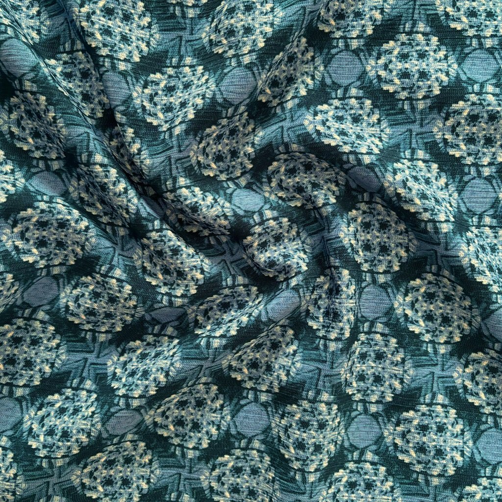 POLYESTER CREPE FABRIC KC-59 DES.33 "ABSTRACTION" BLUE Polyester Fabric