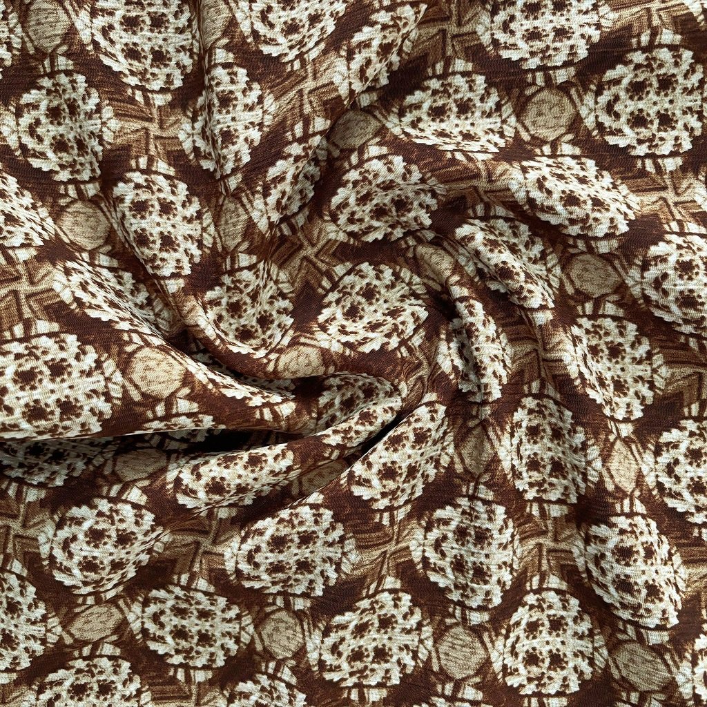 POLYESTER CREPE FABRIC KC-59 DES.33 "ABSTRACTION" BROWN Polyester fabric