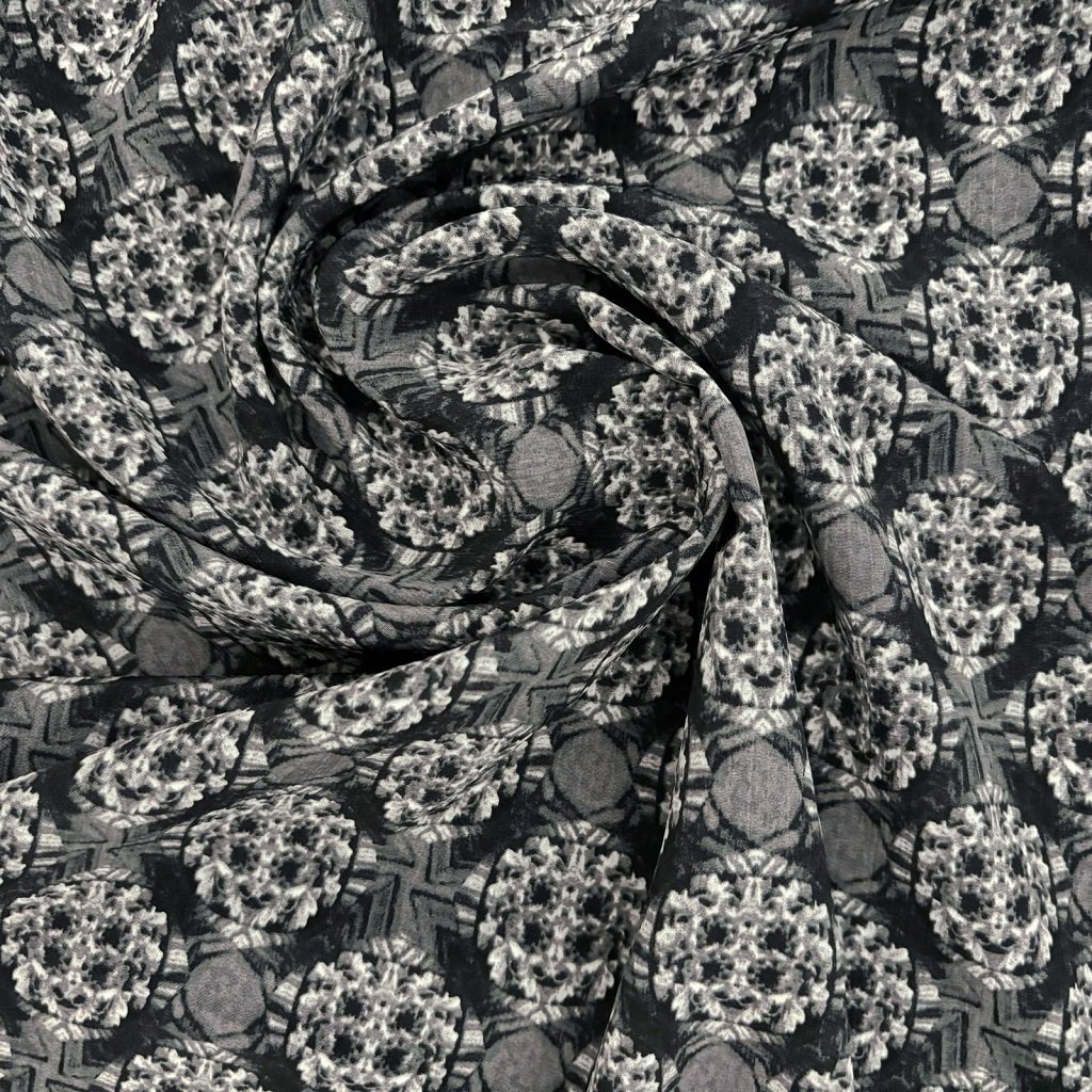 POLYESTER CREPE FABRIC KC-59 DES.33 "ABSTRACTION" GRAY Polyester Fabric