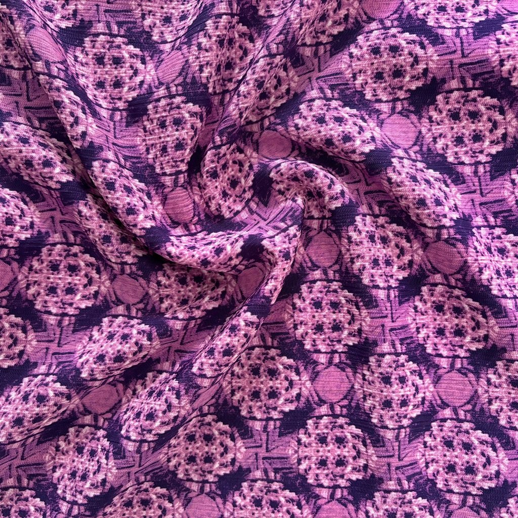 POLYESTER CREPE FABRIC KC-59 DES.33 "ABSTRACTION" PURPLE Polyester Fabric