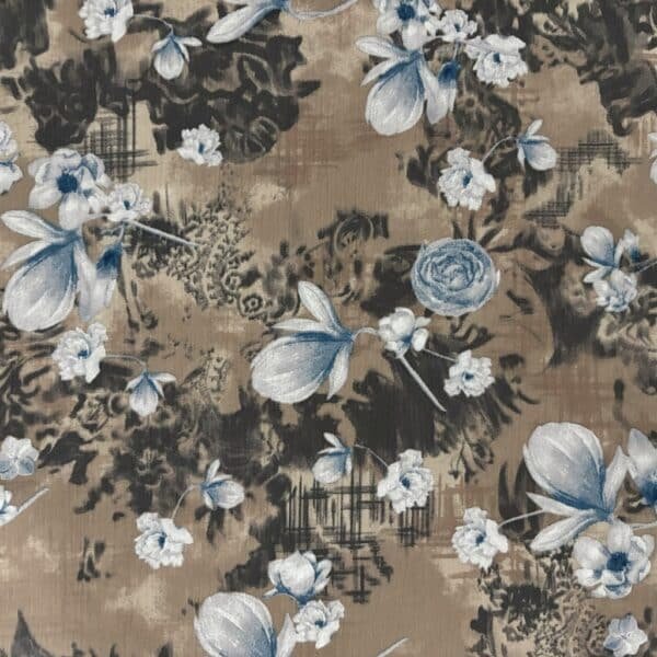 POLYESTER CREPE FABRIC KC-59 DES.34 "FLORAL" SPRING GREEN