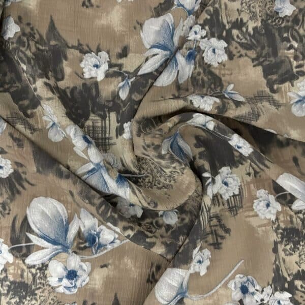 POLYESTER CREPE FABRIC KC-59 DES.34 "FLORAL" SPRING GREEN