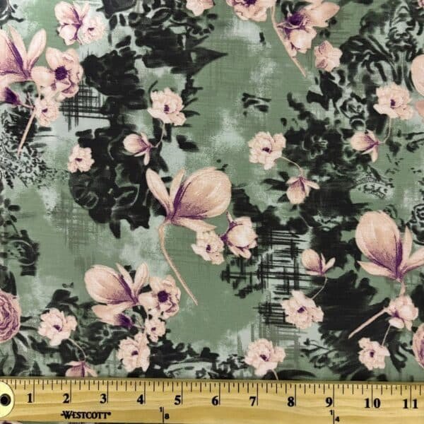 POLYESTER CREPE FABRIC KC-59 DES.34 "FLORAL" SPRING GREEN