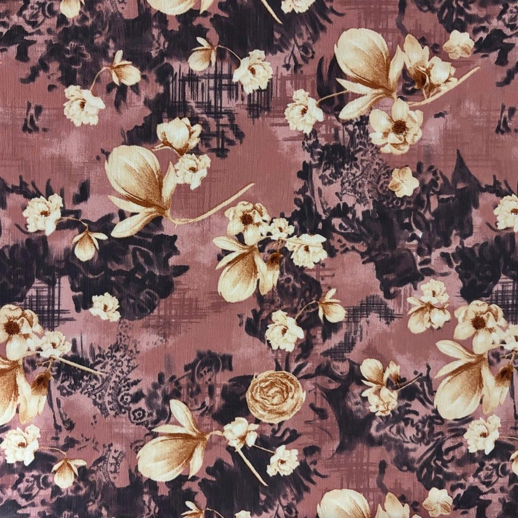 POLYESTER CREPE FABRIC KC-59 DES.34 "FLORAL" MAUVE
