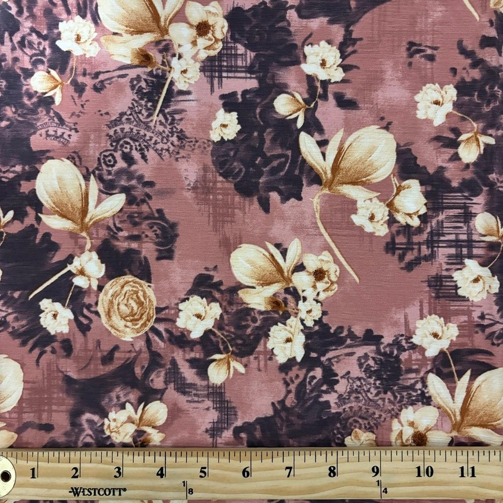 POLYESTER CREPE FABRIC KC-59 DES.34 "FLORAL" MAUVE