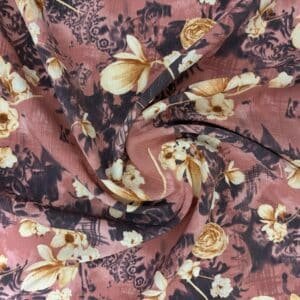 POLYESTER CREPE FABRIC KC-59 DES.34 "FLORAL" MAUVE