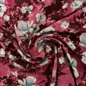 POLYESTER CREPE FABRIC KC-59 DES.34 "FLORAL" MULBERRY