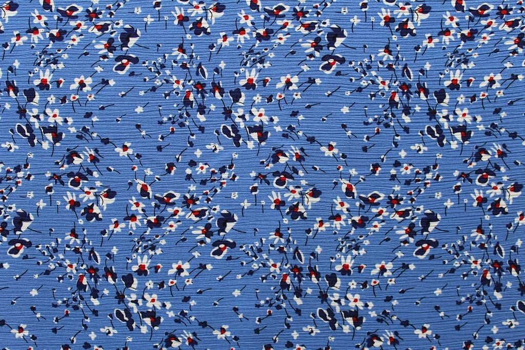 KOSHIBO YORYO CREPE 18202. DES. 25 COL.4 BLUE BACKGROUND Crepe Dress Fabric