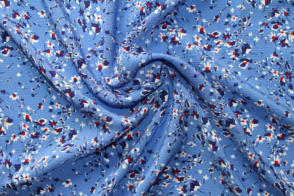 KOSHIBO YORYO CREPE 18202. DES. 25 COL.4 BLUE BACKGROUND Crepe Dress Fabric
