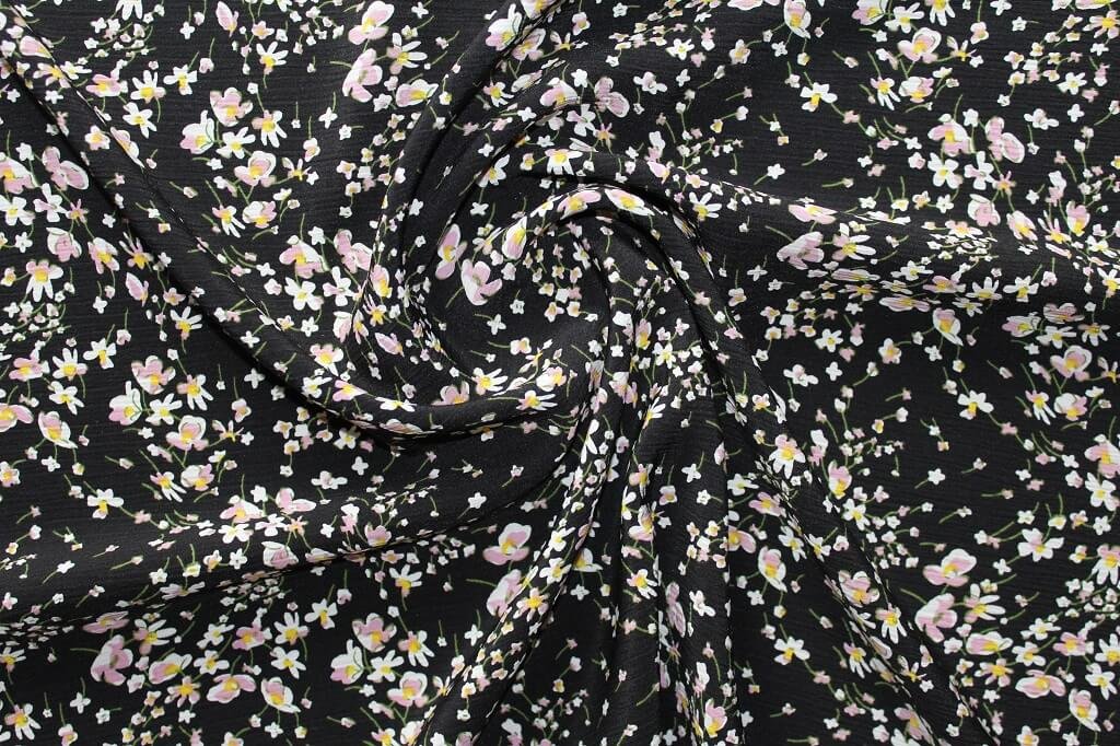KOSHIBO YORYO CREPE 18202. DES. 25 COL.5 BLACK BACKGROUND Crepe Dress Fabric
