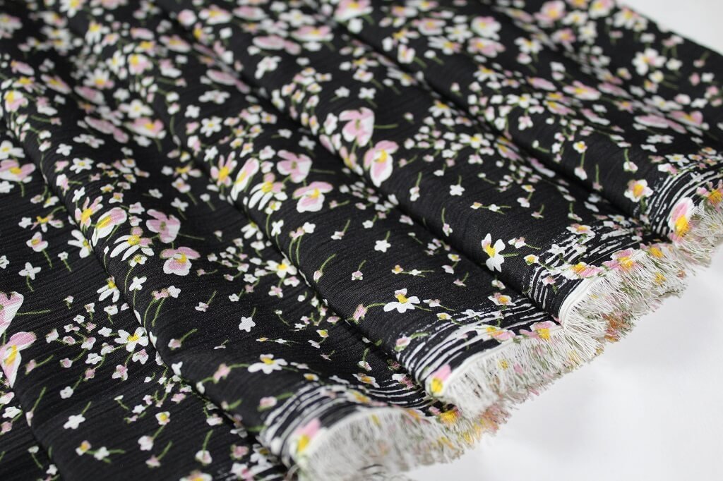 KOSHIBO YORYO CREPE 18202. DES. 25 COL.5 BLACK BACKGROUND Crepe Dress Fabric