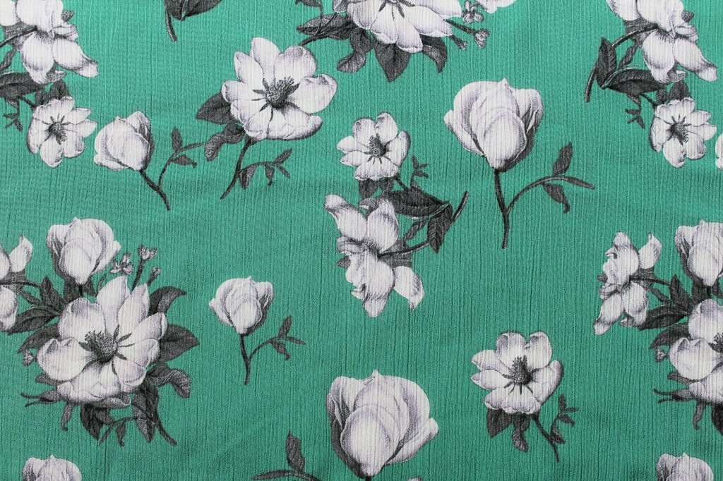 KOSHIBO YORYO CREPE 18202. DES. 38 COL.1 MINT BACKGROUND Crepe Dress Fabric