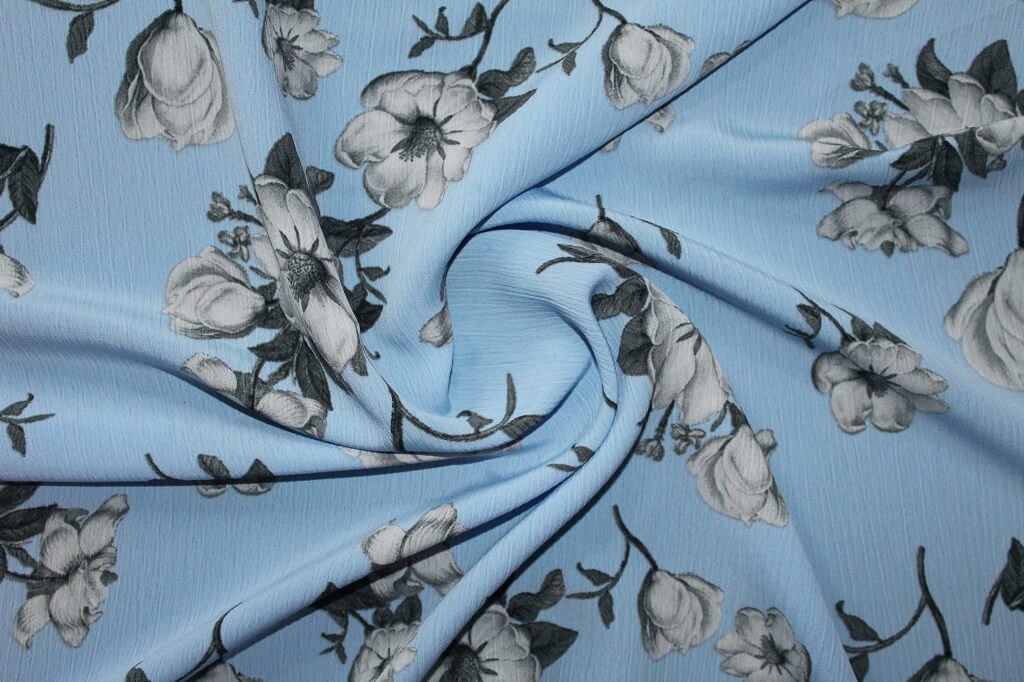 KOSHIBO YORYO CREPE 18202. DES. 38 COL.2 BLUE BACKGROUND Crepe Dress Fabric