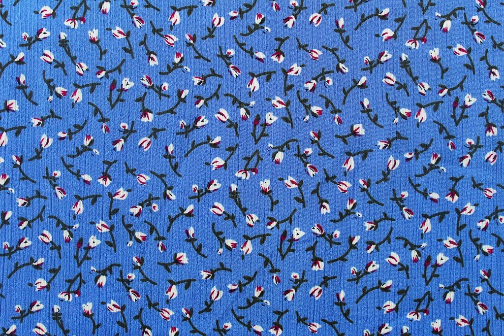 KOSHIBO YORYO CREPE 18202. DES. 42 COL.1 BLUE BACKGROUND Crepe Dress Fabric