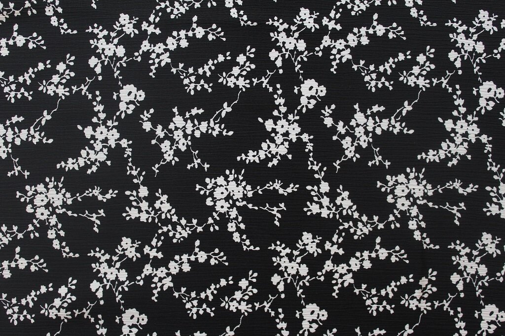KOSHIBO YORYO CREPE 18202. DES. 75 COL.5 BLACK BACKGROUND Crepe Dress Fabric