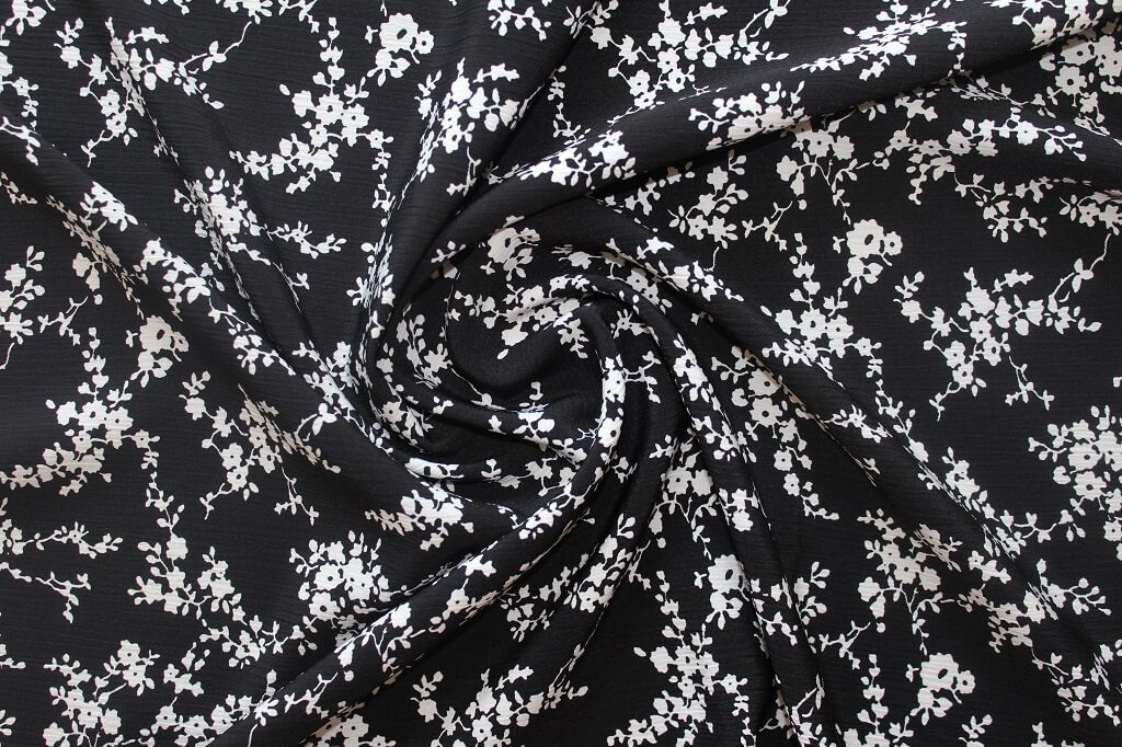 KOSHIBO YORYO CREPE 18202. DES. 75 COL.5 BLACK BACKGROUND Crepe Dress Fabric