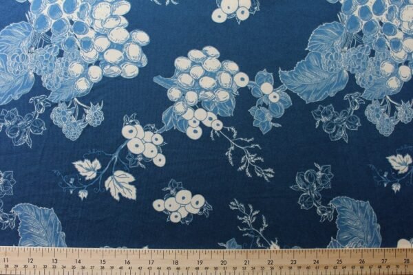 JERSEY FABRIC WITH GRAPES PRINT NAVY BLUE