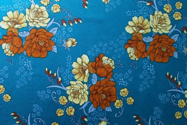 JERSEY FABRIC FLORAL TURQUOISE