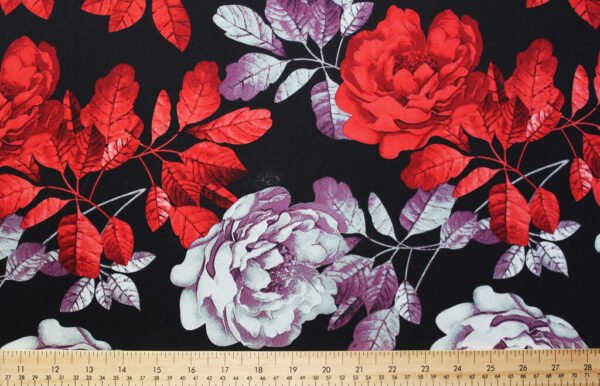 JERSEY FABRIC FLORAL RED PURPLE