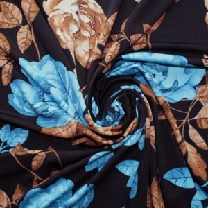 JERSEY FABRIC FLORAL BLUE/ BROWN