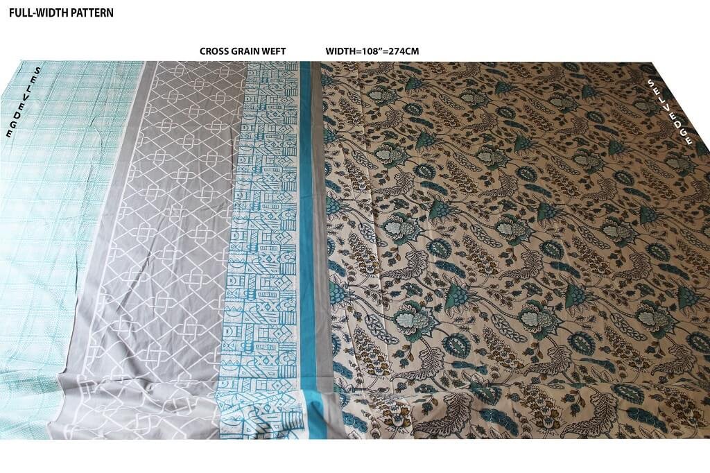 COTTON SHEETING 108'' INCH WIDE. DES. HJ-08 COL. MINT/GREY/ BLUE (FULL-WIDTH PATTERN) COTTON BED SHEETS