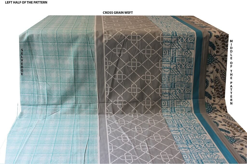 COTTON SHEETING 108'' INCH WIDE. DES. HJ-08 COL. MINT/GREY/ BLUE (LEFT HALF OF THE PATTERN) COTTON BED SHEETS