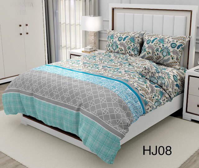 COTTON SHEETING 108'' INCH WIDE. DES. HJ-08 COL. MINT/GREY/ BLUE Cotton Bed sheets