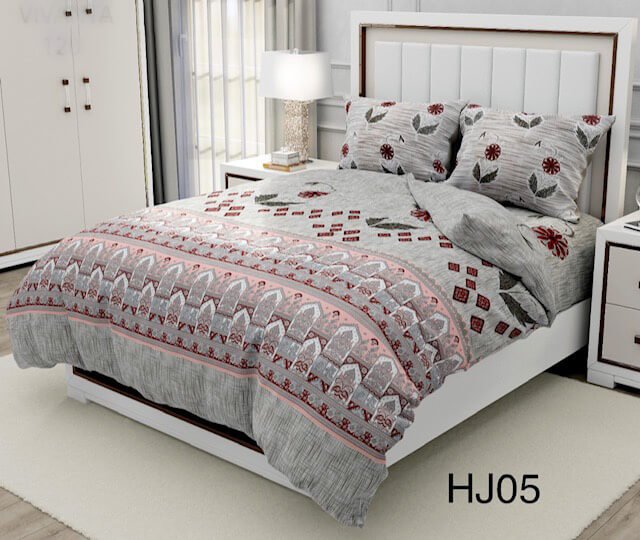 COTTON SHEETING 108'' INCH WIDE. DES. HJ-05 COL. GREY/PINK/MAROON Cotton Bed Sheets