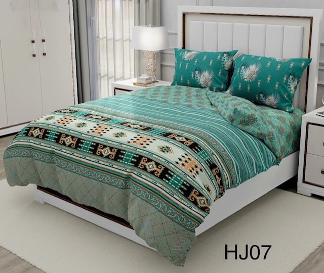 COTTON SHEETING 108'' INCH WIDE. DES. HJ-07 COL. MINT/GREEN/ORANGE COTTON BED SHEETS