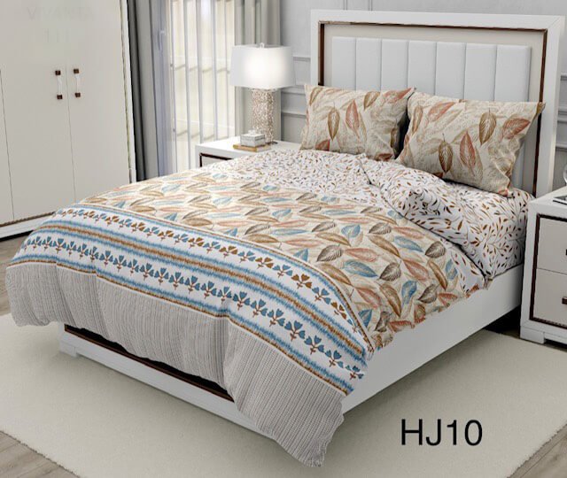 COTTON SHEETING 108'' INCH WIDE. DES. HJ-10 COL. BLUE/BEIGE/ORANGE Cotton Bed Sheets