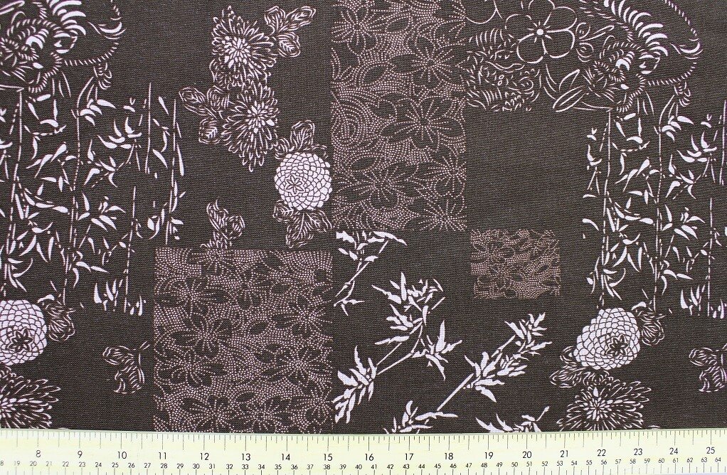 LINEN PRINT FLORAL KC19 DES #3 COL.4 BROWN BACKGROUND