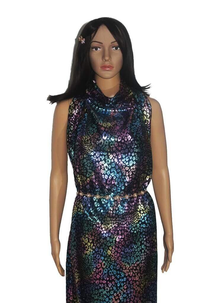 Mannequin is showing a dress made from Foil knit