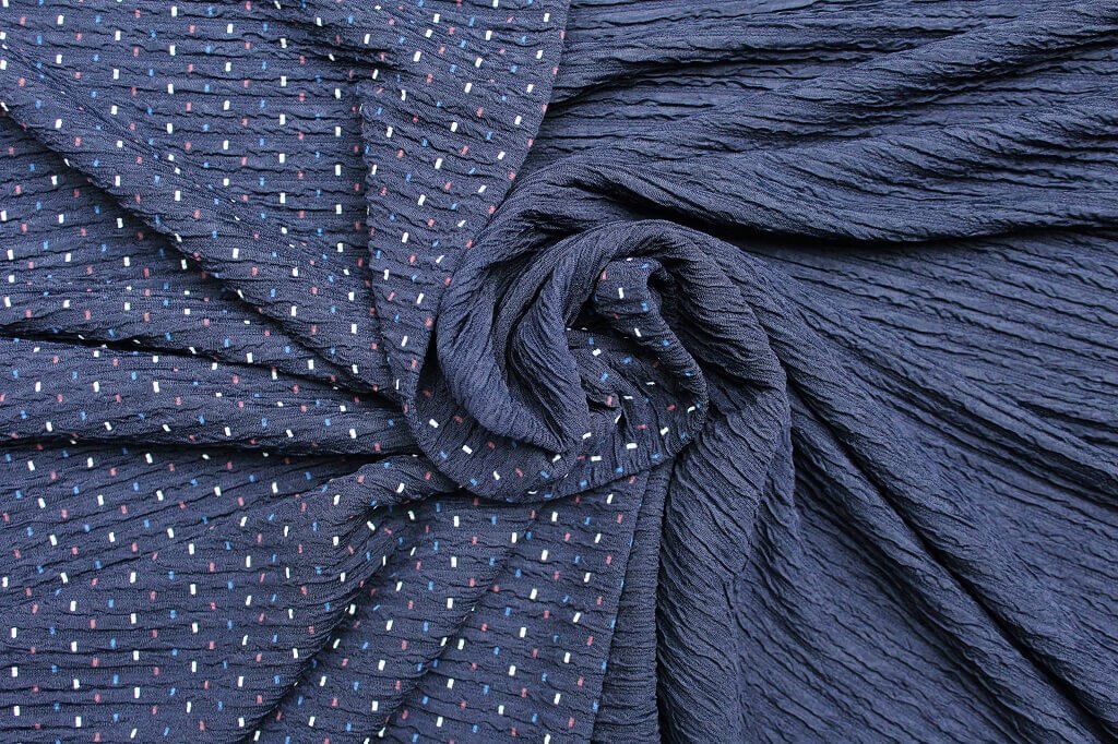 KNIT FUKURO PRINT WITH 3D STRIPED TEXTURE 'POLKA DOT' COL.10 NAVY BLUE Fukuro Print Knit with Matching solid fabric color