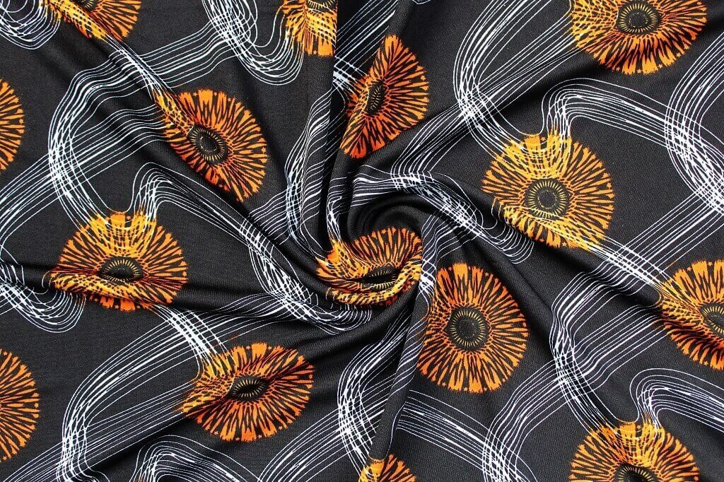 DTY JERSEY KNIT 18204. DES #25 COL.1 MUSTARD DTY KNIT CIRCLE PATTERN MUSTARD