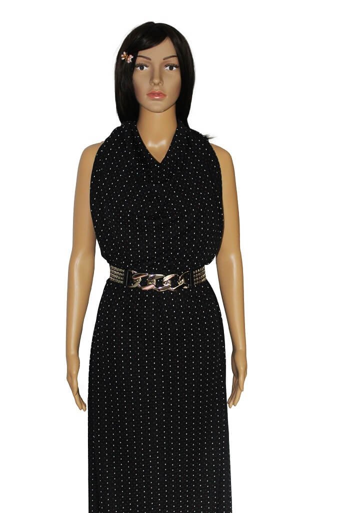 Mannequin is showing a dress made from Fukuro Knit Polka Dot black color