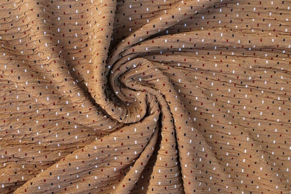 KNIT FUKURO PRINT WITH 3D STRIPED TEXTURE 'POLKA DOT' COL.2 COFFEE Knit Fukuro Polka Dot Beige Color