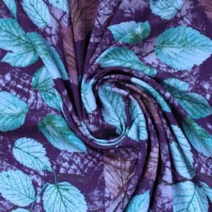Polyester stretch woven dress fabric purple leaves