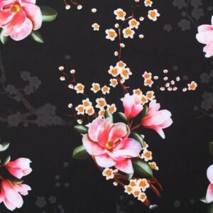 Polyester Stretch Dress Fabric Black Floral Print