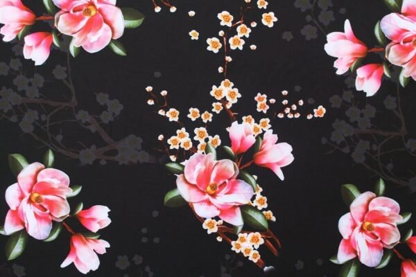 Polyester Stretch Dress Fabric Black Floral Print