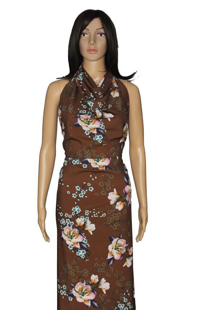 POLYESTER STRETCH DRESS FABRIC DES.3/1 BROWN BACKGROUND POLYESTER STRETCH DRESS FABRIC DES.3/1 BROWN BACKGROUND