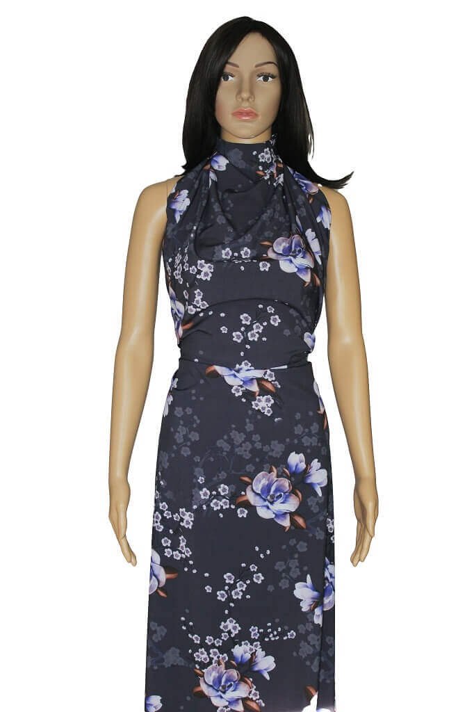 POLYESTER STRETCH DRESS FABRIC DES.3/4 CHARCOAL BACKGROUND POLYESTER STRETCH DRESS FABRIC DES.3/4 CHARCOAL BACKGROUND