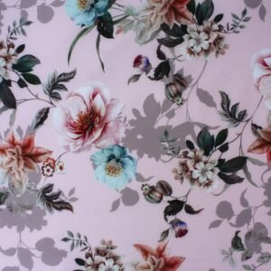 Polyester stretch dress fabric pale pink floral