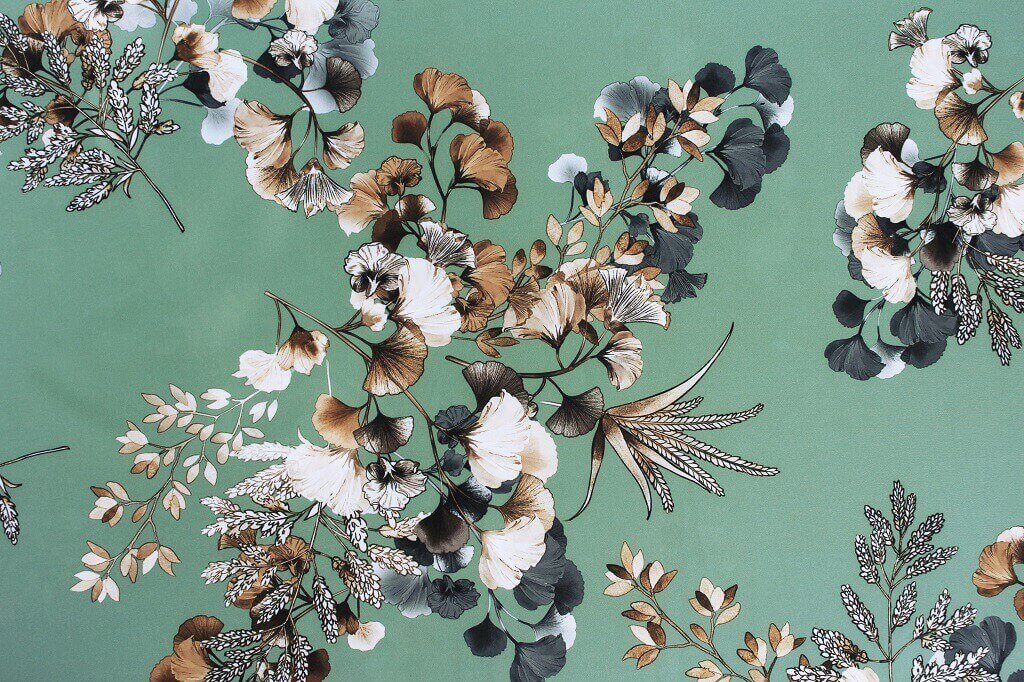 POLYESTER STRETCH DRESS FABRIC DES.5/1 OCEAN GREEN BACKGROUND