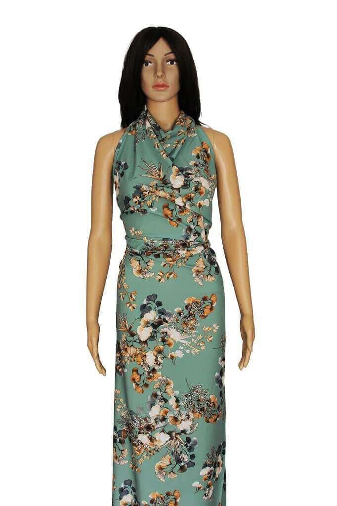POLYESTER STRETCH DRESS FABRIC DES.5/1 OCEAN GREEN BACKGROUND Polyester Stretch Dress Woven Fabric green