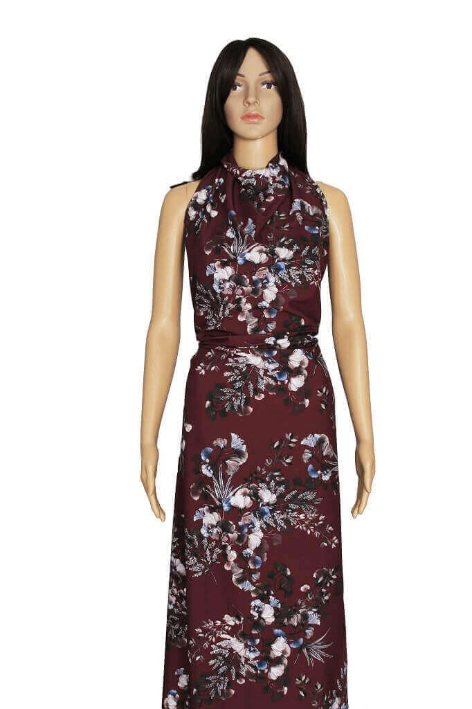 POLYESTER STRETCH DRESS FABRIC DES.5/4 MAROON BACKGROUND