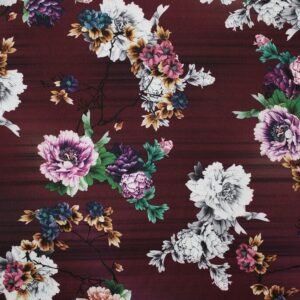 Polyester Stretch Dress Woven Fabric Floral Burgundy