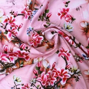 DRESS FABRIC POLYESTER FLORAL PRINT PINK COLOR