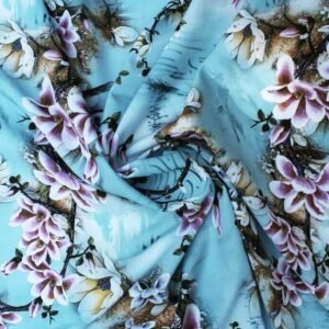 Polyester stretch dress fabric floral blue