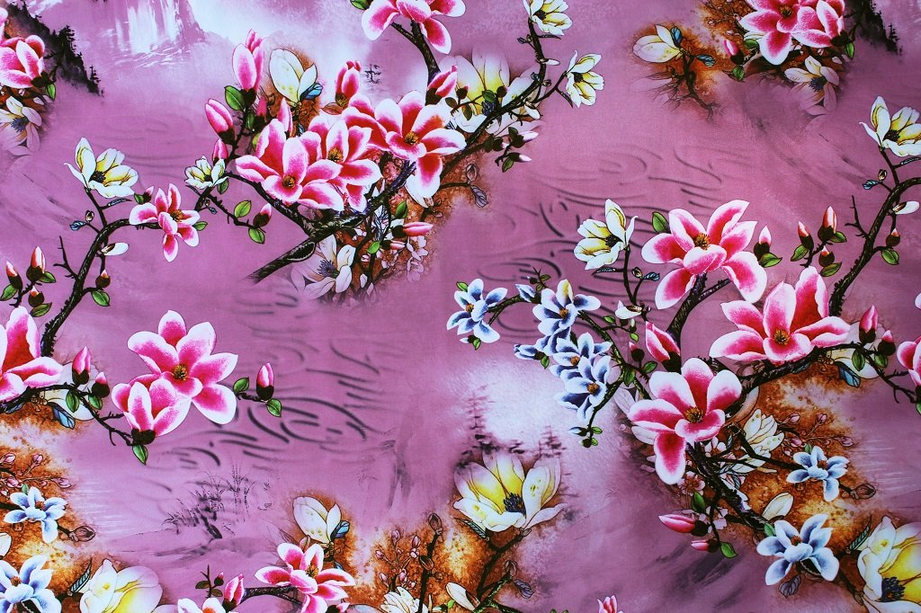 POLYESTER STRETCH DRESS FABRIC DES.8/3 LILAC BACKGROUND